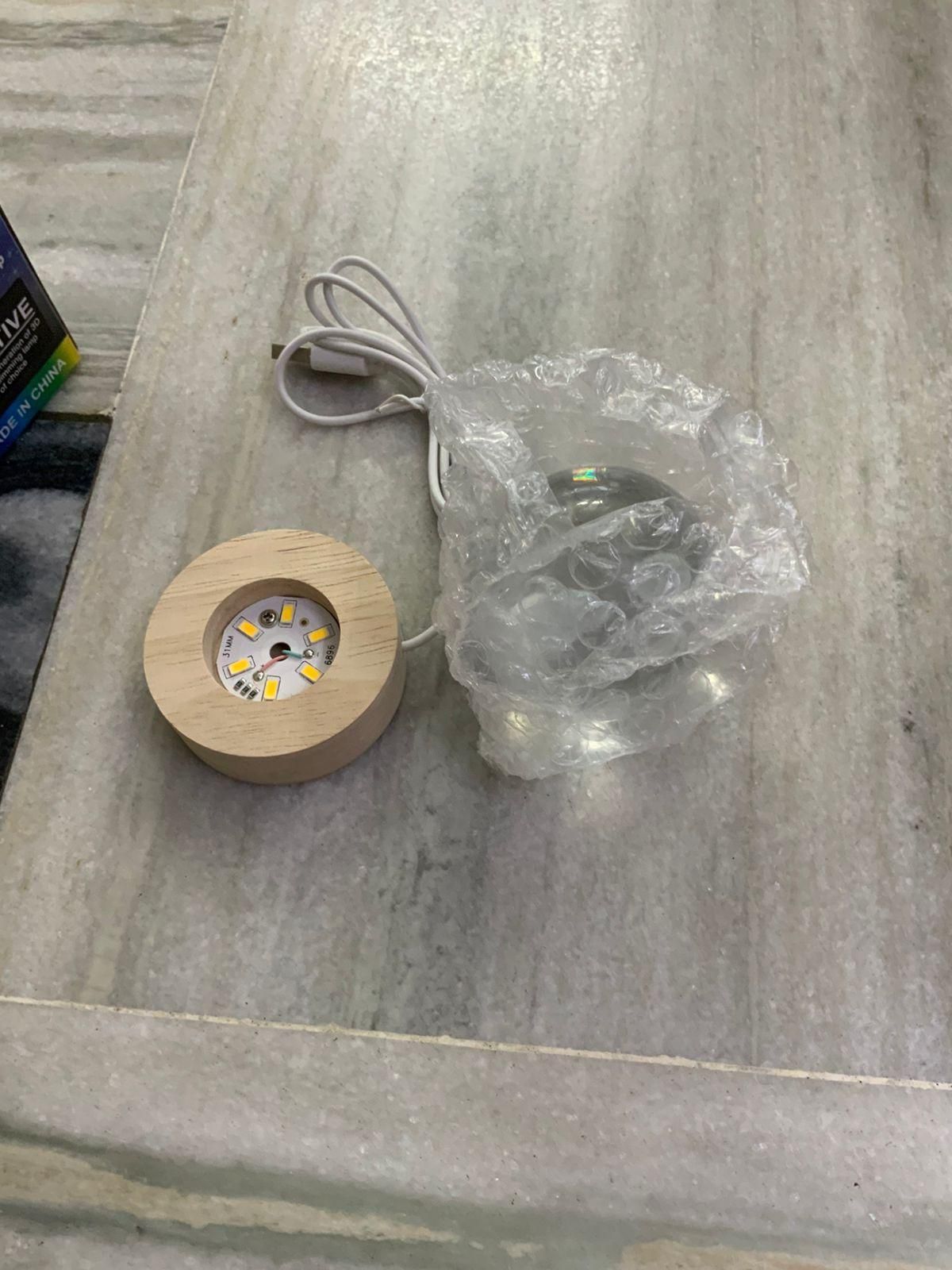 ✨ Moon-Rabbit 3D Crystal Ball LED Lamp with Wooden Base