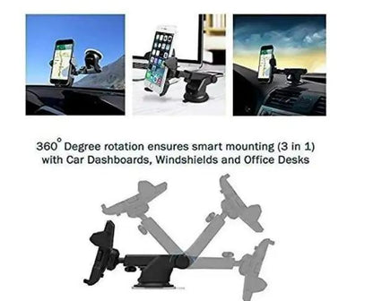 Revolex Zoom Star Pros – Car Dashboard Mobile Phone Holder (Black, 360° Adjustable)